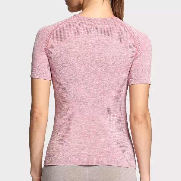 Aoxjox Womens Workout Vital Short Sleeve Seamless Crop Top Yoga Gym Sport Shirts T ShirtE Dusky Pink Marl