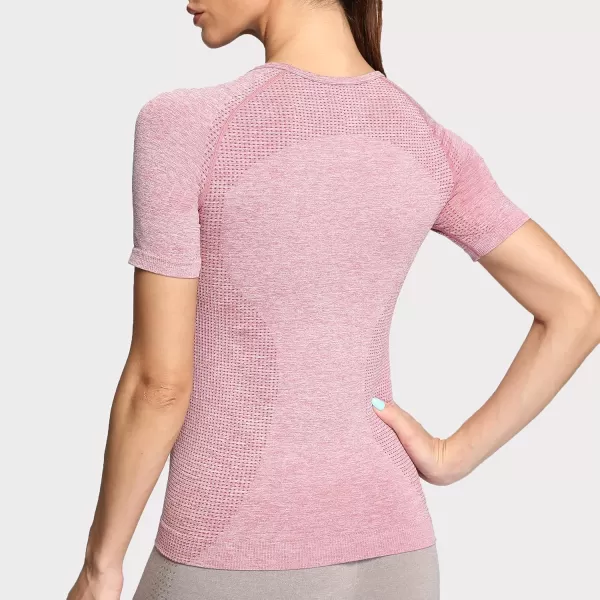 Aoxjox Womens Workout Vital Short Sleeve Seamless Crop Top Yoga Gym Sport Shirts T ShirtE Dusky Pink Marl