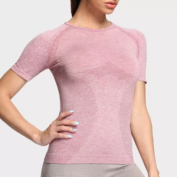 Aoxjox Womens Workout Vital Short Sleeve Seamless Crop Top Yoga Gym Sport Shirts T ShirtE Dusky Pink Marl
