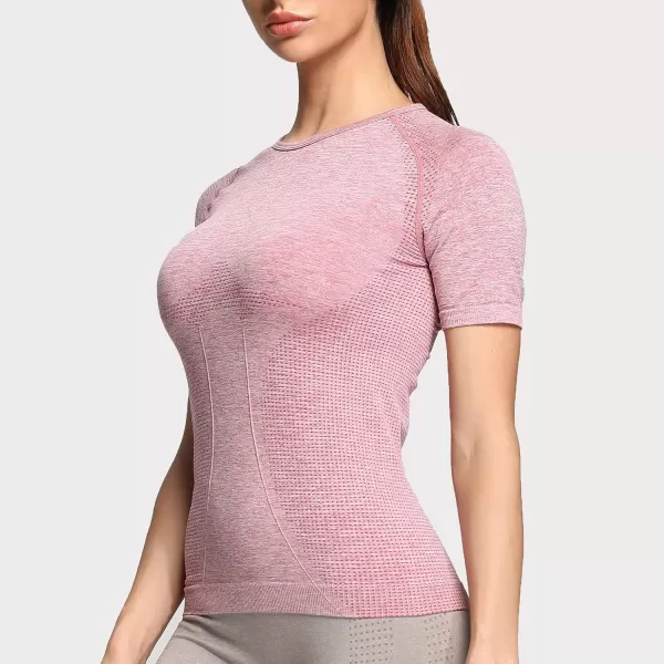 Aoxjox Womens Workout Vital Short Sleeve Seamless Crop Top Yoga Gym Sport Shirts T ShirtE Dusky Pink Marl