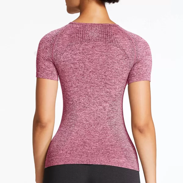 Aoxjox Womens Workout Vital Short Sleeve Seamless Crop Top Yoga Gym Sport Shirts T ShirtE Wine Red Marl