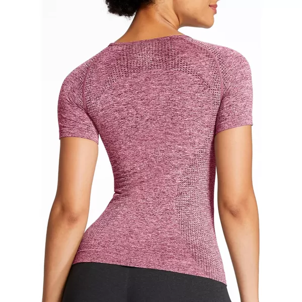 Aoxjox Womens Workout Vital Short Sleeve Seamless Crop Top Yoga Gym Sport Shirts T ShirtE Wine Red Marl