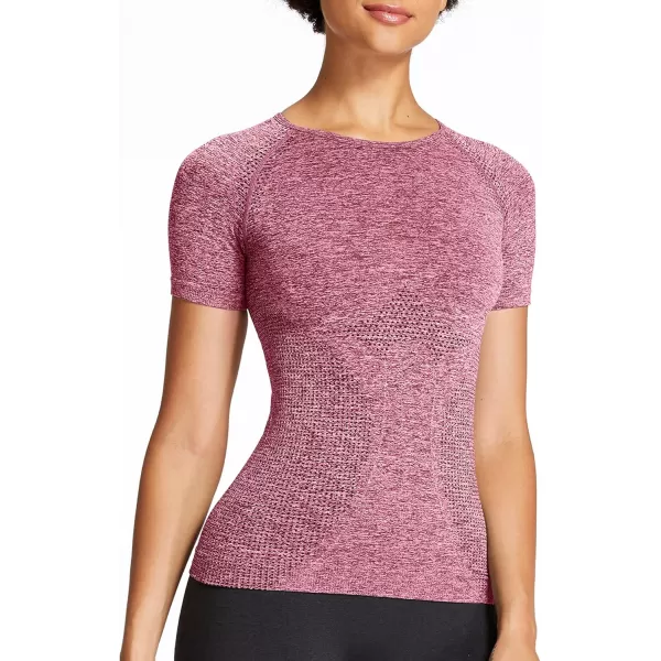 Aoxjox Womens Workout Vital Short Sleeve Seamless Crop Top Yoga Gym Sport Shirts T ShirtE Wine Red Marl