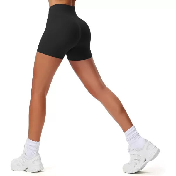 Aoxjox Workout Biker Shorts for Women Exercise Athletic Gym Running Vanity V Waist Hidden Scrunch Yoga Shorts 45quotBlack