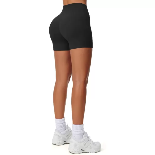 Aoxjox Workout Biker Shorts for Women Exercise Athletic Gym Running Vanity V Waist Hidden Scrunch Yoga Shorts 45quotBlack