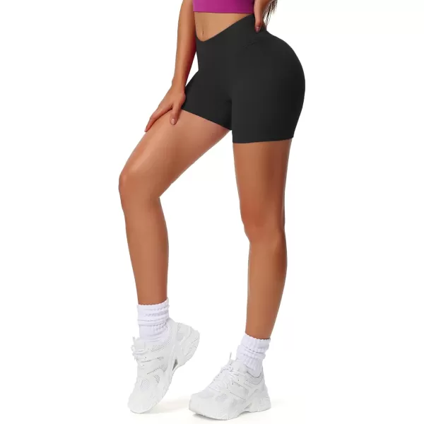 Aoxjox Workout Biker Shorts for Women Exercise Athletic Gym Running Vanity V Waist Hidden Scrunch Yoga Shorts 45quotBlack