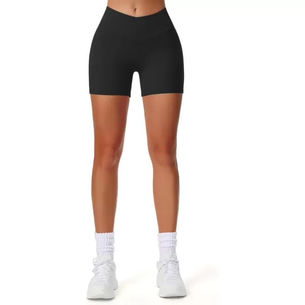 Aoxjox Workout Biker Shorts for Women Exercise Athletic Gym Running Vanity V Waist Hidden Scrunch Yoga Shorts 45quotBlack