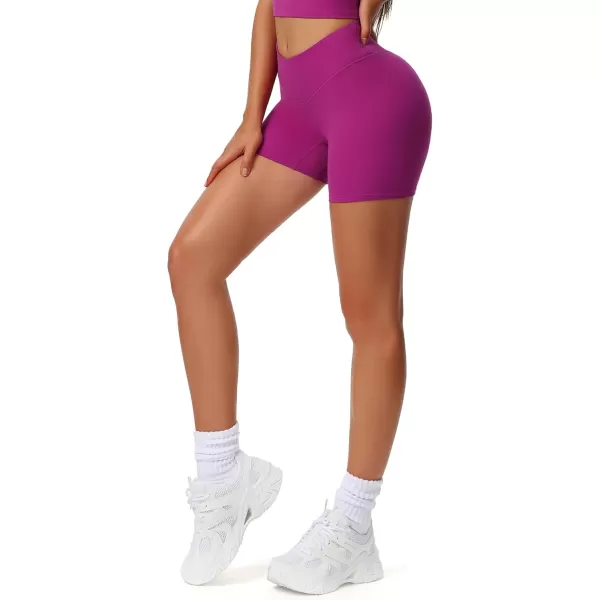 Aoxjox Workout Biker Shorts for Women Exercise Athletic Gym Running Vanity V Waist Hidden Scrunch Yoga Shorts 45quotPurple