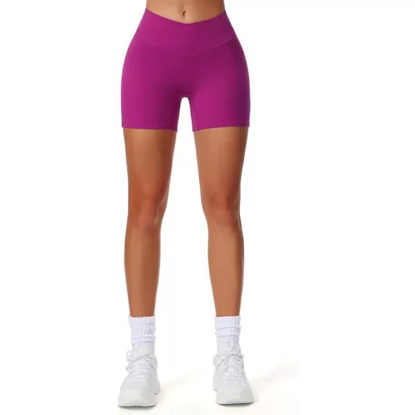 Aoxjox Workout Biker Shorts for Women Exercise Athletic Gym Running Vanity V Waist Hidden Scrunch Yoga Shorts 45quotPurple