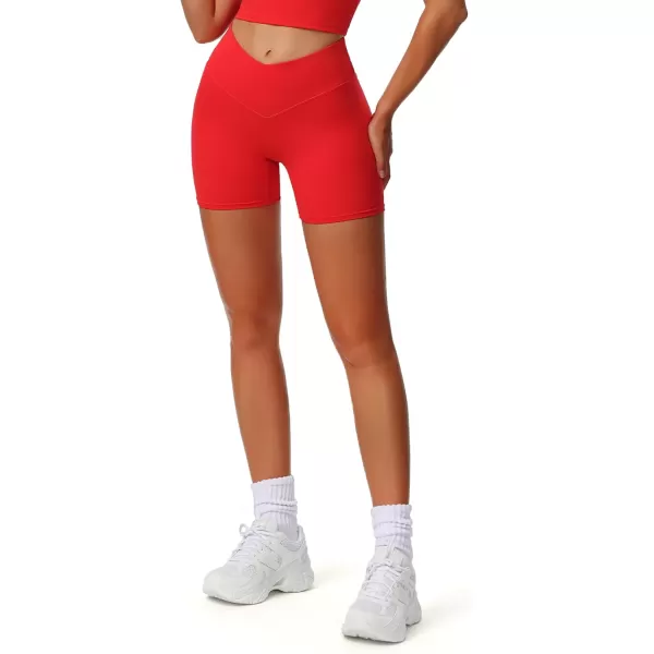 Aoxjox Workout Biker Shorts for Women Exercise Athletic Gym Running Vanity V Waist Hidden Scrunch Yoga Shorts 45quotRacing Red