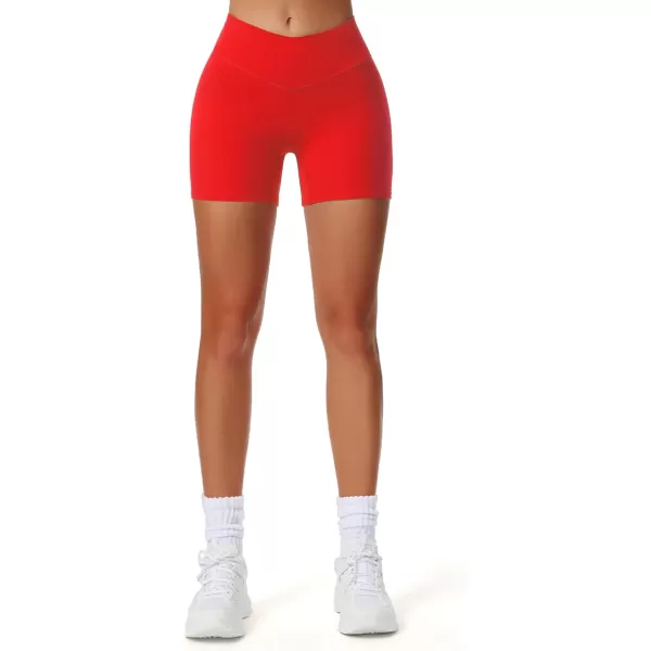 Aoxjox Workout Biker Shorts for Women Exercise Athletic Gym Running Vanity V Waist Hidden Scrunch Yoga Shorts 45quotRacing Red