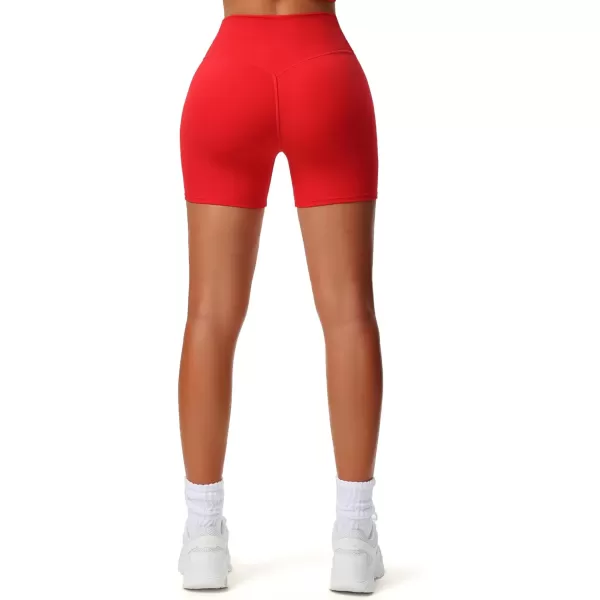 Aoxjox Workout Biker Shorts for Women Exercise Athletic Gym Running Vanity V Waist Hidden Scrunch Yoga Shorts 45quotRacing Red