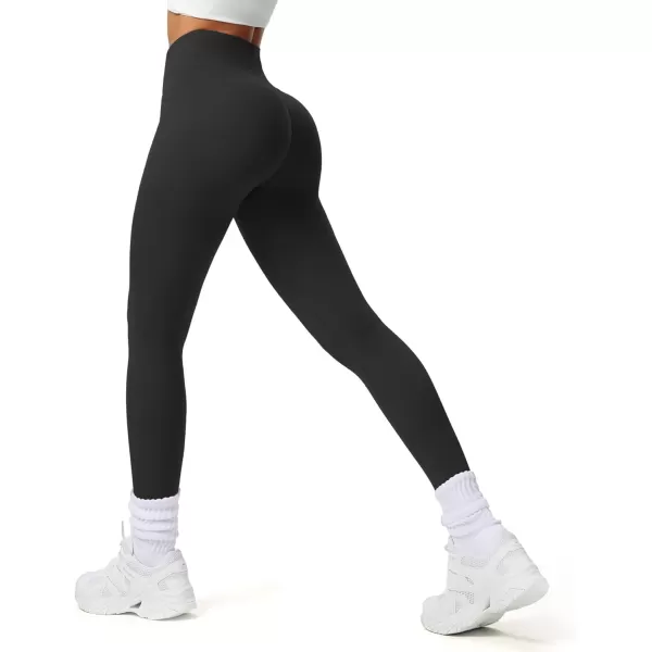 Aoxjox Workout Leggings for Women Tummy Control Athletic Gym Running Vanity V Waist Hidden Scrunch Yoga Pants 26quotBlack