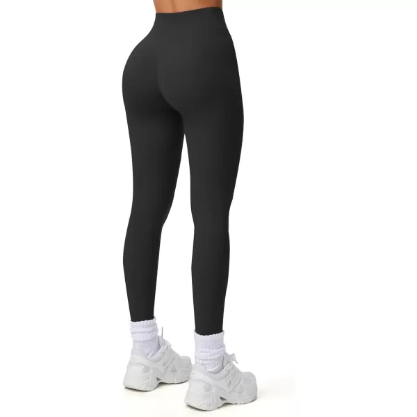 Aoxjox Workout Leggings for Women Tummy Control Athletic Gym Running Vanity V Waist Hidden Scrunch Yoga Pants 26quotBlack