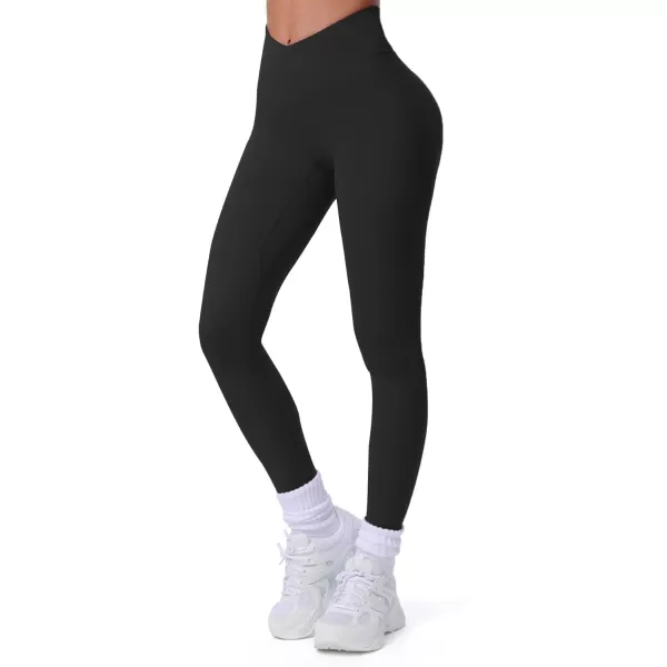 Aoxjox Workout Leggings for Women Tummy Control Athletic Gym Running Vanity V Waist Hidden Scrunch Yoga Pants 26quotBlack