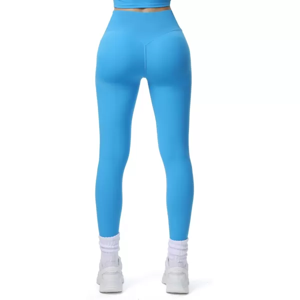 Aoxjox Workout Leggings for Women Tummy Control Athletic Gym Running Vanity V Waist Hidden Scrunch Yoga Pants 26quotBlithe Blue