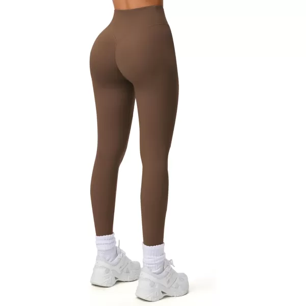 Aoxjox Workout Leggings for Women Tummy Control Athletic Gym Running Vanity V Waist Hidden Scrunch Yoga Pants 26quotFudge Coffee