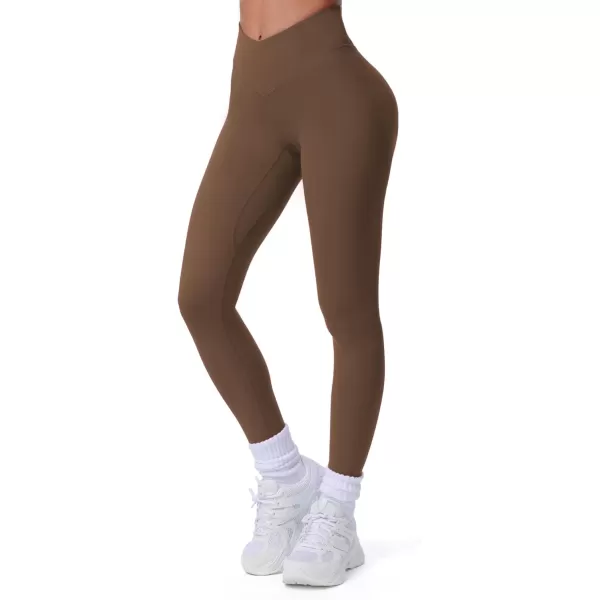 Aoxjox Workout Leggings for Women Tummy Control Athletic Gym Running Vanity V Waist Hidden Scrunch Yoga Pants 26quotFudge Coffee