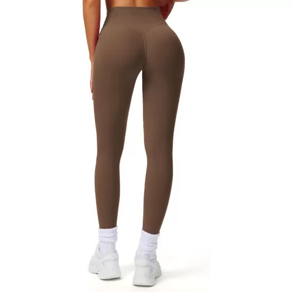 Aoxjox Workout Leggings for Women Tummy Control Athletic Gym Running Vanity V Waist Hidden Scrunch Yoga Pants 26quotFudge Coffee