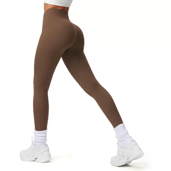 Aoxjox Workout Leggings for Women Tummy Control Athletic Gym Running Vanity V Waist Hidden Scrunch Yoga Pants 26quotFudge Coffee