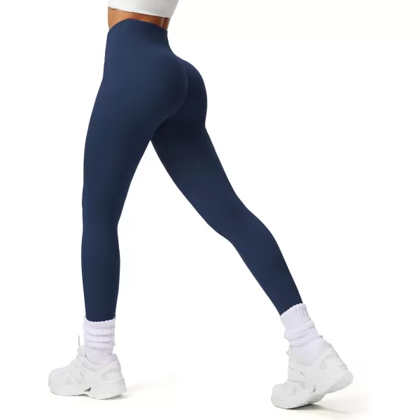Aoxjox Workout Leggings for Women Tummy Control Athletic Gym Running Vanity V Waist Hidden Scrunch Yoga Pants 26quotNavy