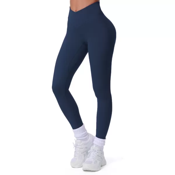 Aoxjox Workout Leggings for Women Tummy Control Athletic Gym Running Vanity V Waist Hidden Scrunch Yoga Pants 26quotNavy