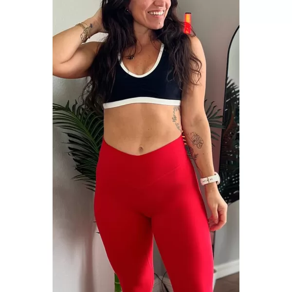 Aoxjox Workout Leggings for Women Tummy Control Athletic Gym Running Vanity V Waist Hidden Scrunch Yoga Pants 26quotRacing Red