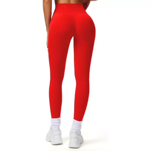Aoxjox Workout Leggings for Women Tummy Control Athletic Gym Running Vanity V Waist Hidden Scrunch Yoga Pants 26quotRacing Red