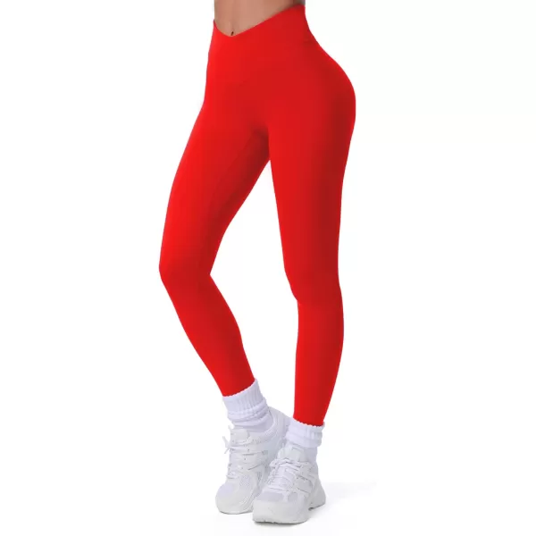 Aoxjox Workout Leggings for Women Tummy Control Athletic Gym Running Vanity V Waist Hidden Scrunch Yoga Pants 26quotRacing Red