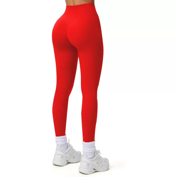 Aoxjox Workout Leggings for Women Tummy Control Athletic Gym Running Vanity V Waist Hidden Scrunch Yoga Pants 26quotRacing Red