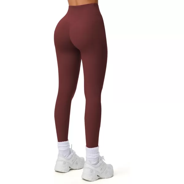Aoxjox Workout Leggings for Women Tummy Control Athletic Gym Running Vanity V Waist Hidden Scrunch Yoga Pants 26quotRum Raisin