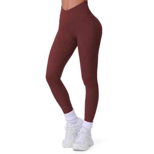 Aoxjox Workout Leggings for Women Tummy Control Athletic Gym Running Vanity V Waist Hidden Scrunch Yoga Pants 26quotRum Raisin