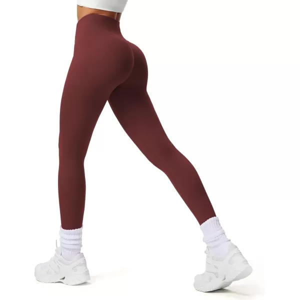Aoxjox Workout Leggings for Women Tummy Control Athletic Gym Running Vanity V Waist Hidden Scrunch Yoga Pants 26quotRum Raisin