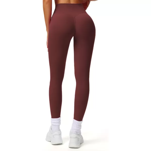 Aoxjox Workout Leggings for Women Tummy Control Athletic Gym Running Vanity V Waist Hidden Scrunch Yoga Pants 26quotRum Raisin