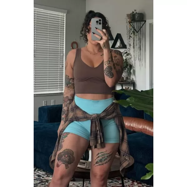 Womens Impact Seamless Workout Shorts Hidden Scrunch Butt Lifting Low Waist Gym ShortsIce Blue
