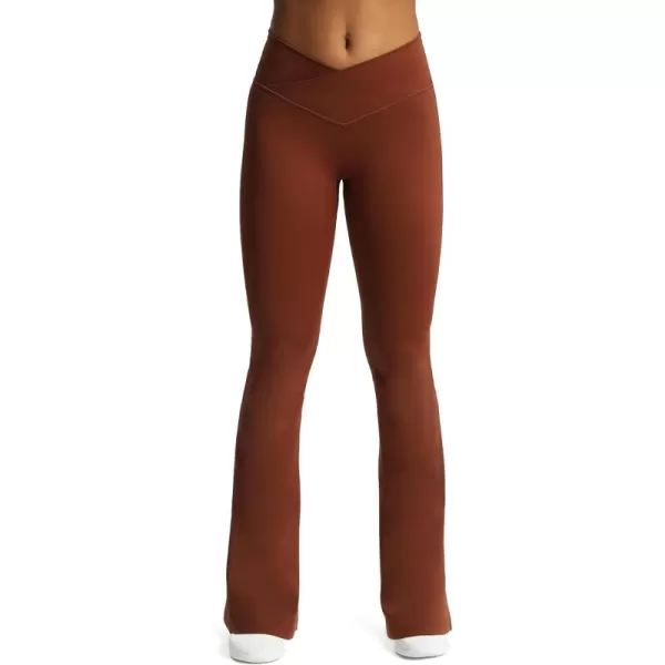 Aoxjox Flare Leggings for Women Trinity Tummy Control High Waisted Wide Leg Crosswaist Yoga PantsCherry Mahogany