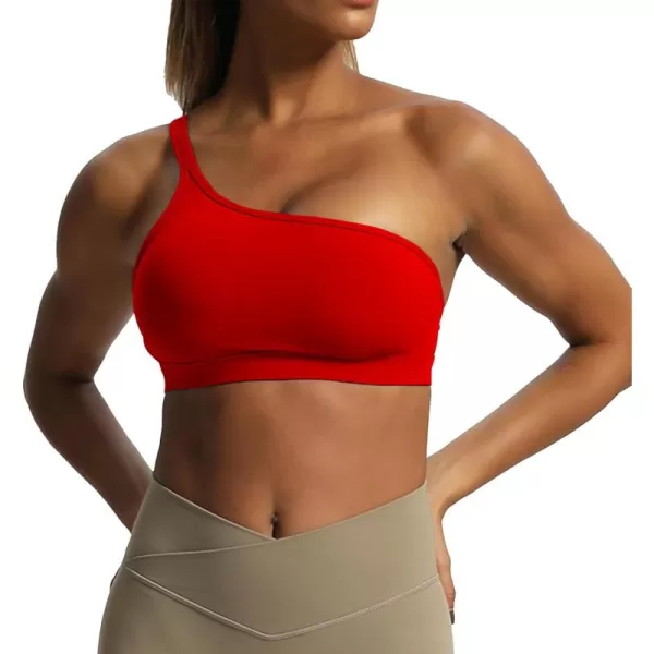 Aoxjox Womens Workout Sports Bras One Shoulder Astoria Asymmetrical Bra Fitness Training Gym Yoga Crop Tank TopRacing Red