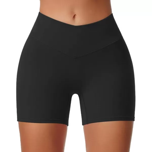 Aoxjox Workout Biker Shorts for Women Exercise Athletic Gym Running Vanity V Waist Hidden Scrunch Yoga Shorts 45quotBlack