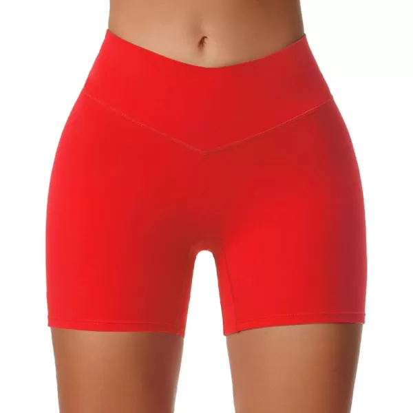 Aoxjox Workout Biker Shorts for Women Exercise Athletic Gym Running Vanity V Waist Hidden Scrunch Yoga Shorts 45quotRacing Red