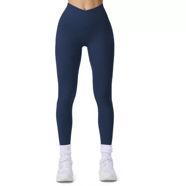 Aoxjox Workout Leggings for Women Tummy Control Athletic Gym Running Vanity V Waist Hidden Scrunch Yoga Pants 26quotNavy