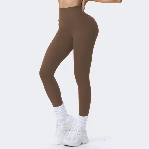 Aoxjox High Waisted Workout Breeze Leggings for Women Tummy Control Buttery Soft Yoga PantsFudge Coffee Size Down If in Between