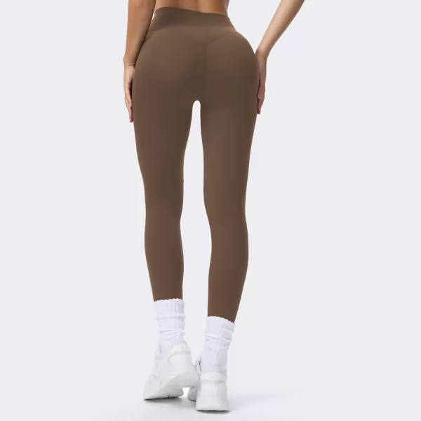 Aoxjox High Waisted Workout Breeze Leggings for Women Tummy Control Buttery Soft Yoga PantsFudge Coffee Size Down If in Between