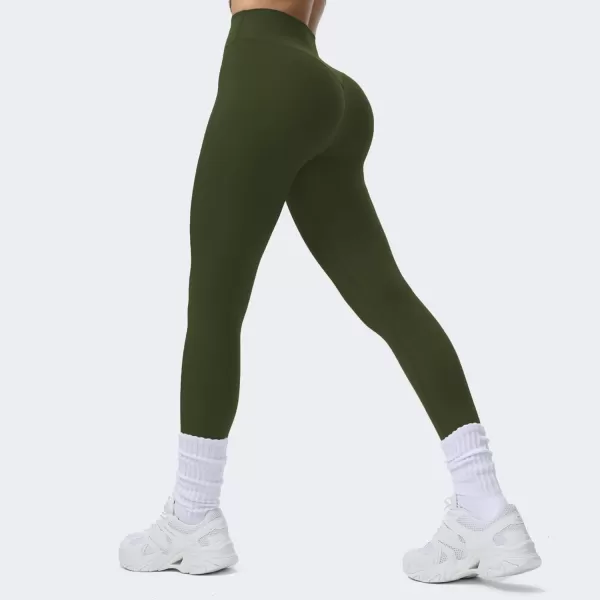 Aoxjox High Waisted Workout Breeze Leggings for Women Tummy Control Buttery Soft Yoga PantsOlive Green Size Down If in Between