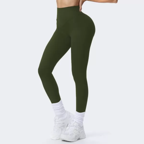 Aoxjox High Waisted Workout Breeze Leggings for Women Tummy Control Buttery Soft Yoga PantsOlive Green Size Down If in Between
