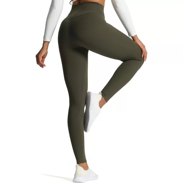 Aoxjox High Waisted Workout Leggings for Women CrossWaist Crossover Tummy Control Trinity Buttery Soft Yoga Pants 26quotOlive Green