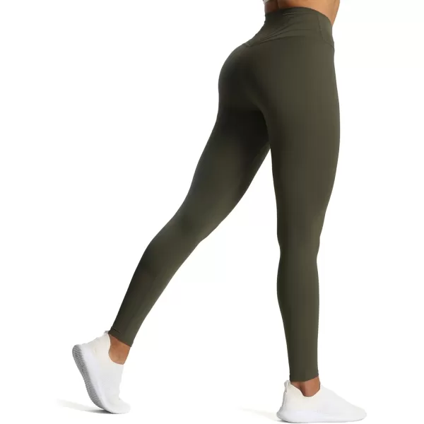 Aoxjox High Waisted Workout Leggings for Women CrossWaist Crossover Tummy Control Trinity Buttery Soft Yoga Pants 26quotOlive Green
