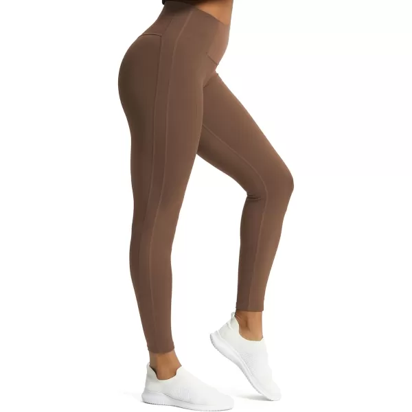 Aoxjox High Waisted Workout Leggings for Women GEO Compression Tummy Control Gym Buttery Soft Yoga Pants 27quotFudge Coffee