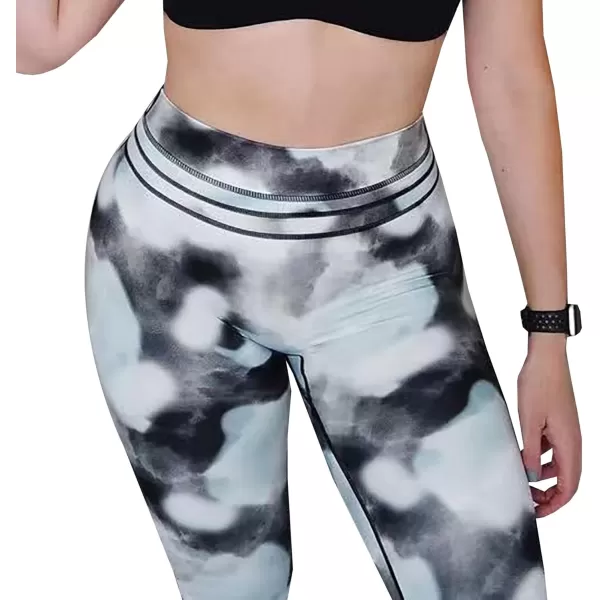 Aoxjox High Waisted Workout Leggings for Women Scrunch Tummy Control Luna Buttery Soft Yoga Pants 26quotBlack White Cloudedye