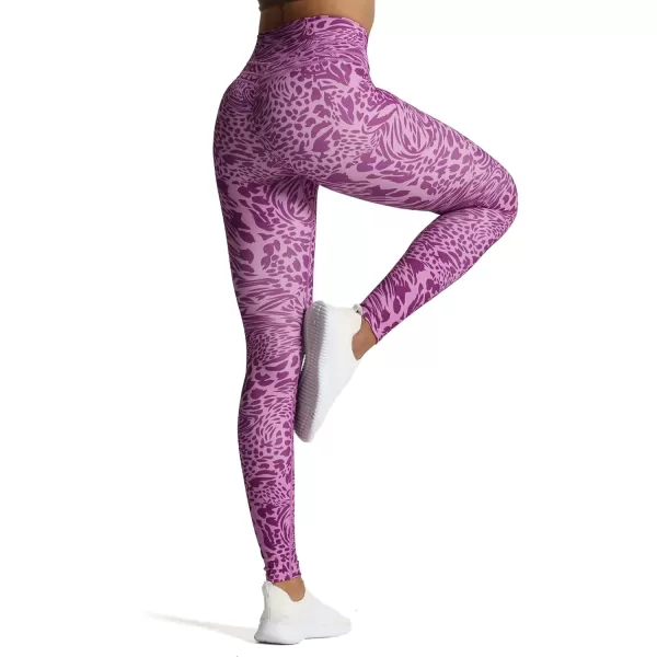 Aoxjox High Waisted Workout Leggings for Women Scrunch Tummy Control Luna Buttery Soft Yoga Pants 26quotPurple Leaf Print