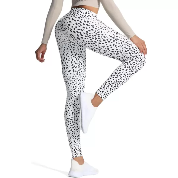 Aoxjox High Waisted Workout Leggings for Women Tummy Control Buttery Soft Yoga Metamorph Deep V Pants 26quotDalmatian Printsize Up  Run Small